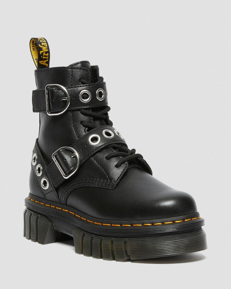 Women\'s Dr Martens Audrick Hardware Leather Platform Boots Black | AU 233FDN